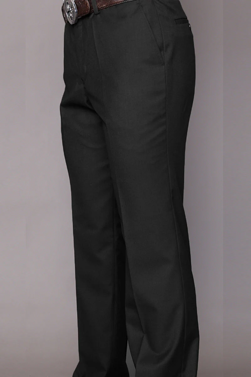 Men's 100% Wool Modern Fit Flat Front Dress Pant in Black
