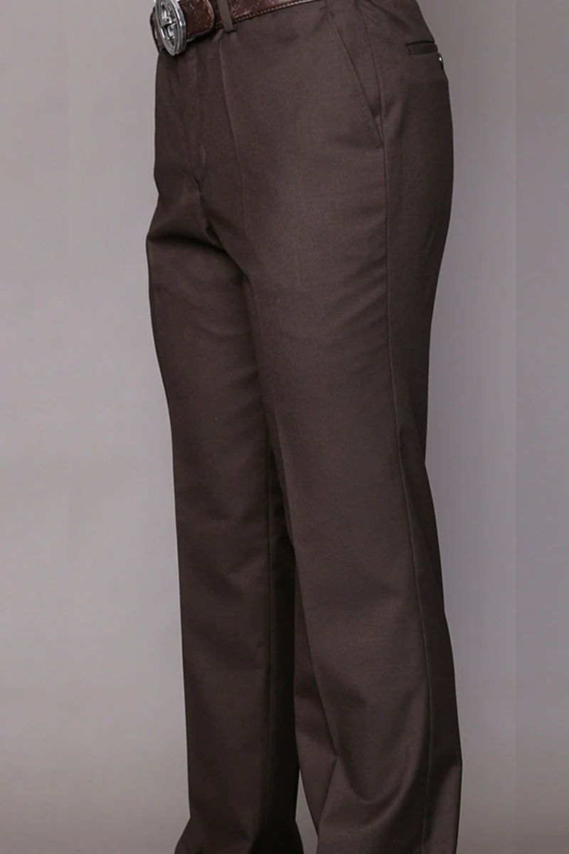 Men's 100% Wool Modern Fit Flat Front Dress Pant in Brown