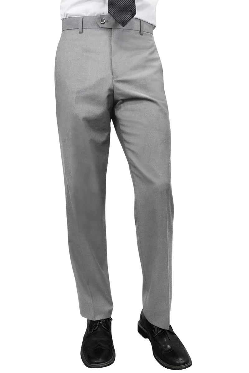 Men's 100% Wool Slim Fit Flat Front Dress Pant in Grey
