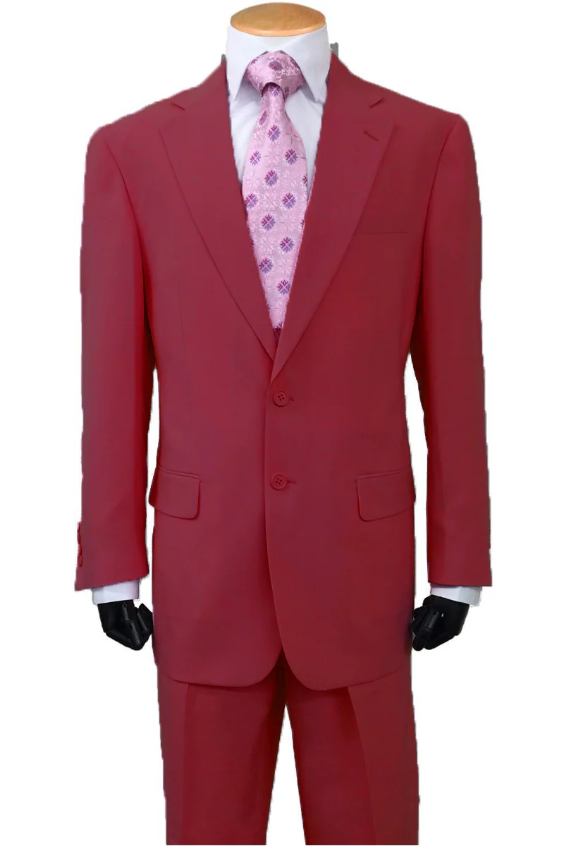 Mens 2 Button Classic Fit Basic Poplin Suit in Burgundy
