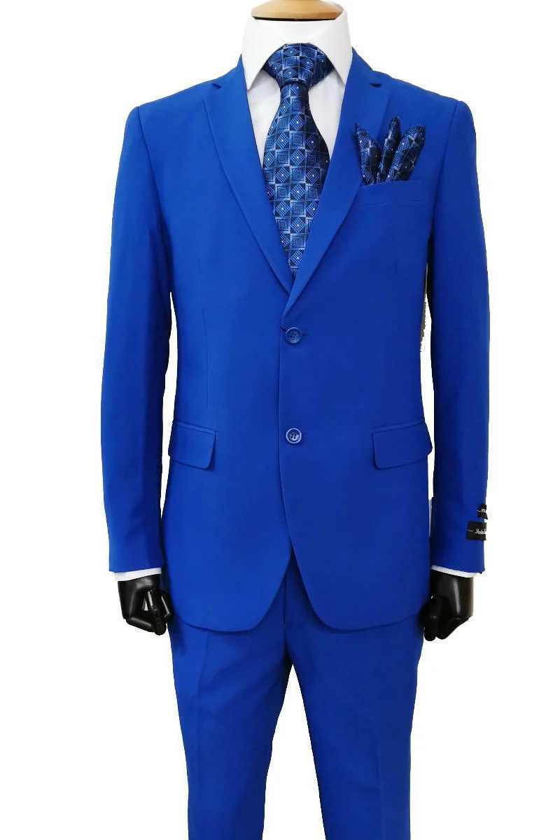 Mens 2 Button Slim Fit Poplin Basic Suit in Royal Blue