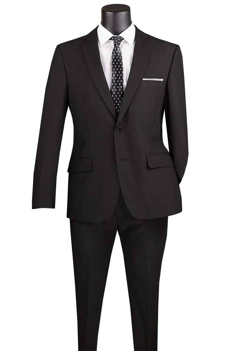 Men's 2 Button Slim Fit Poplin Suit in Black - Image 2
