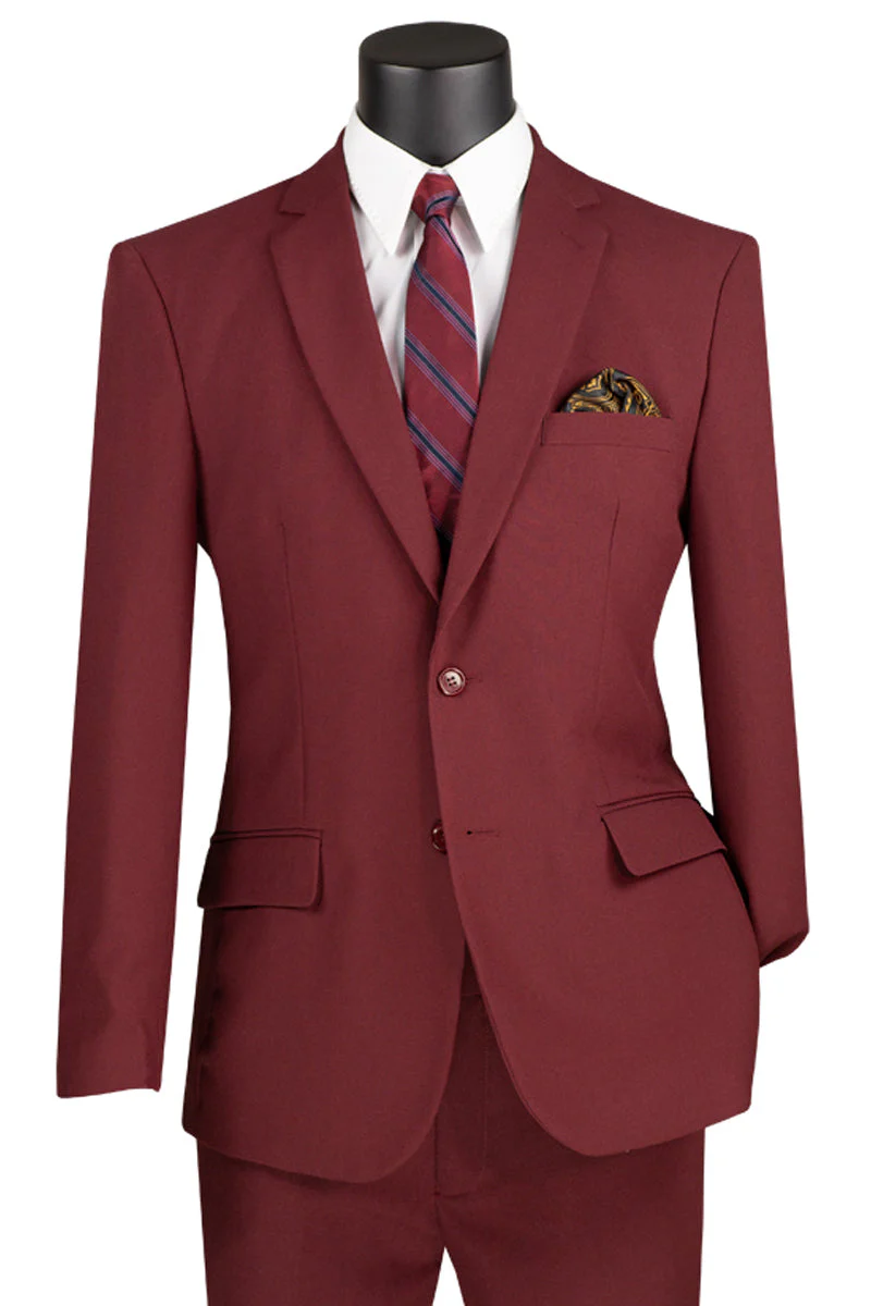 Men's 2 Button Slim Fit Poplin Suit in Burgundy