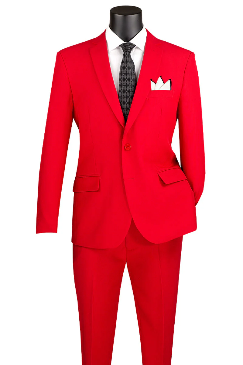 Men's 2 Button Slim Fit Poplin Suit in Red - Image 2