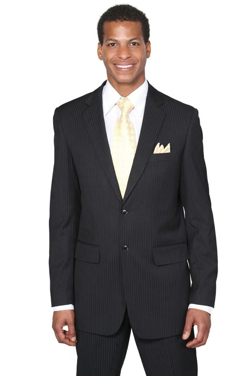 Mens 2 Button Tonal Pinstripe Modern Fit Suit in Black