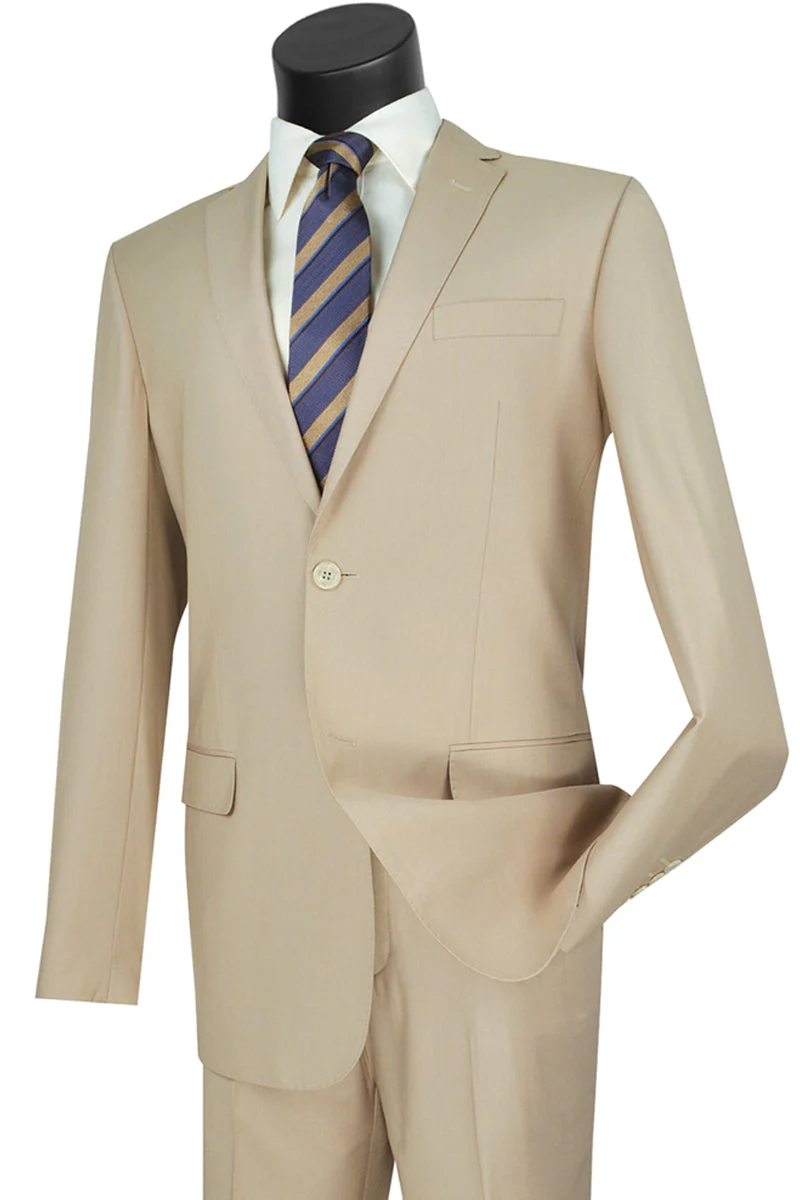 Mens Basic 2 Button Modern Fit Suit in Tan | CLOSE OUT 46L