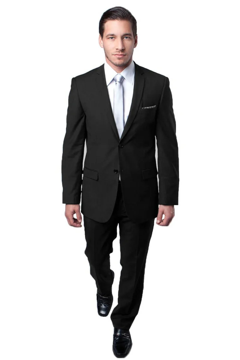 Men's Basic 2 Button Slim Fit Wedding Suit in Black - Image 2