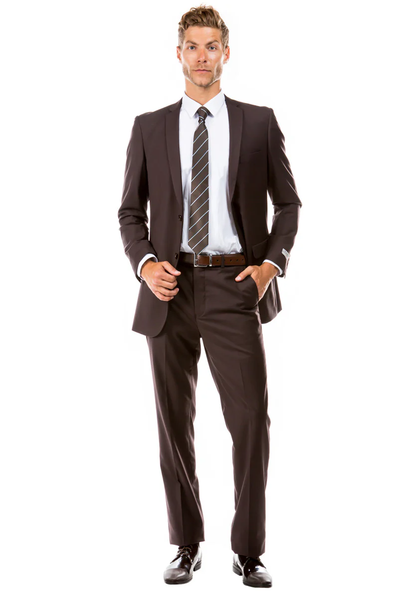 Men's Basic 2 Button Slim Fit Wedding Suit in Brown - Image 2