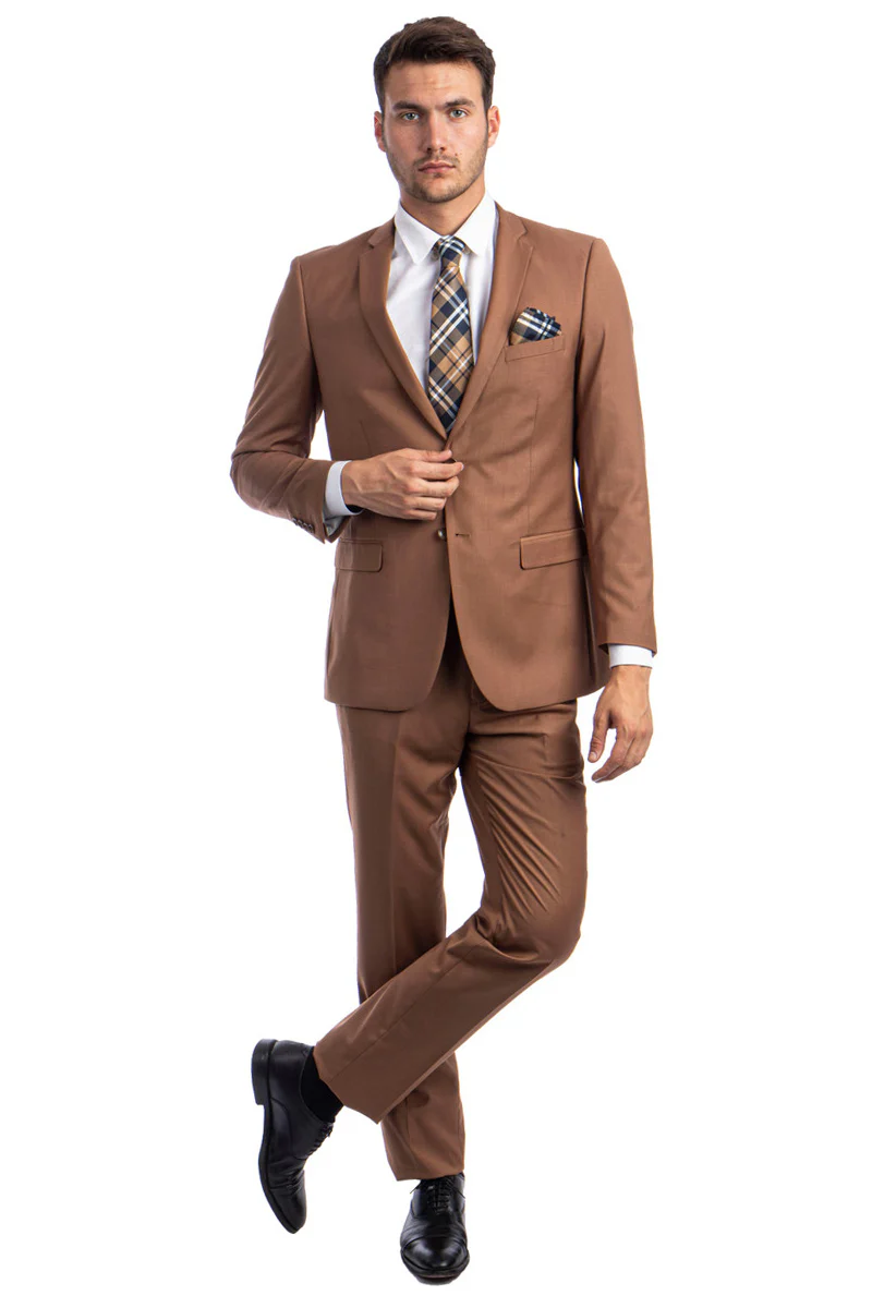 Men's Basic 2 Button Slim Fit Wedding Suit in Cognac - Image 2