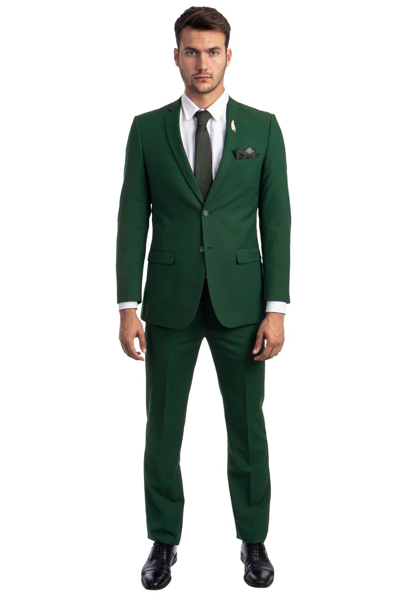 Men's Basic 2 Button Slim Fit Wedding Suit in Hunter Green - Image 2