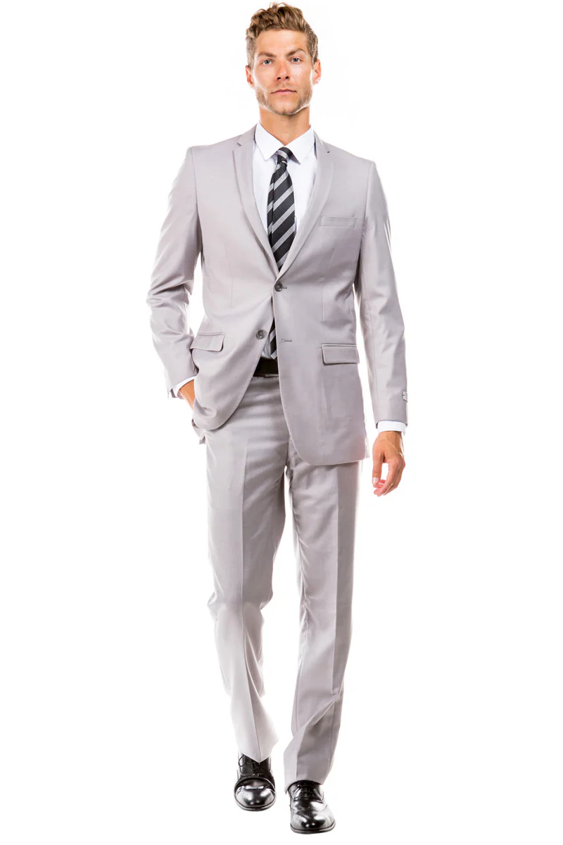 Men's Basic 2 Button Slim Fit Wedding Suit in Light Grey - Image 2