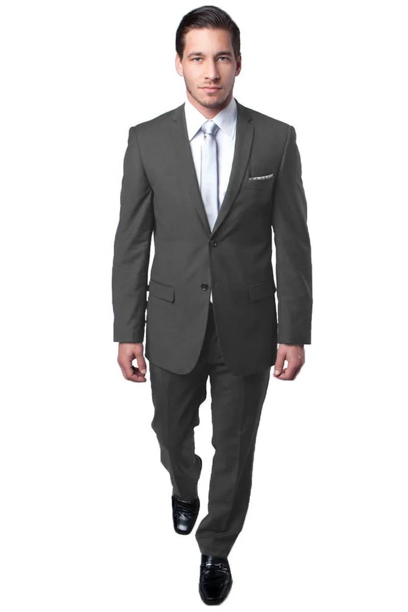 Men's Basic 2 Button Slim Fit Wedding Suit in Medium Grey - Image 2