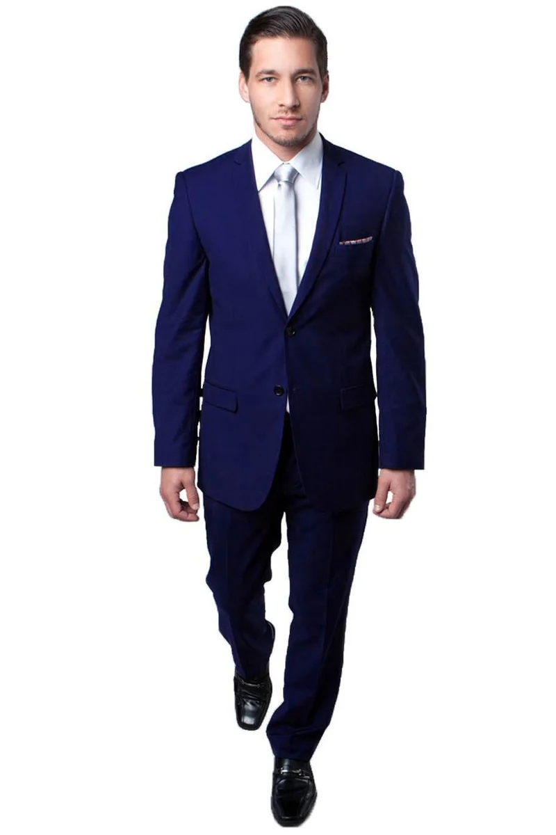 Men's Basic 2 Button Slim Fit Wedding Suit in Navy - Image 2