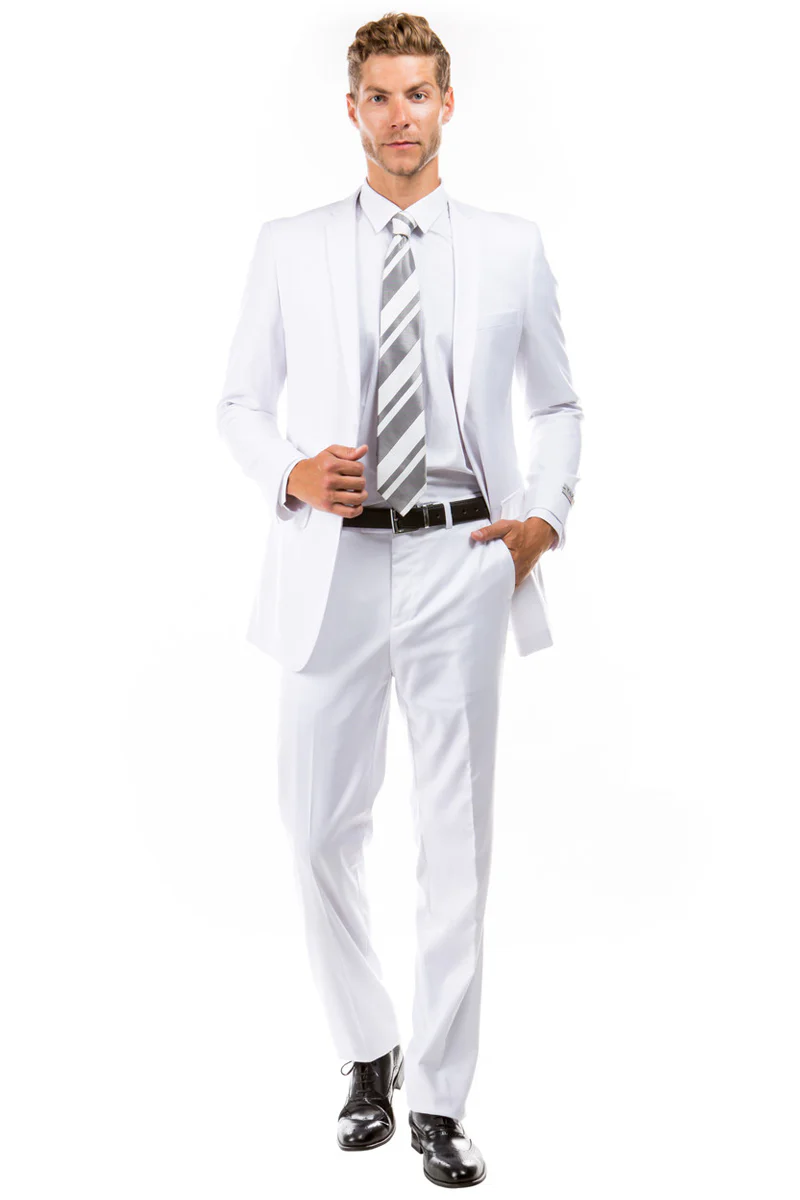 Men's Basic 2 Button Slim Fit Wedding Suit in White - Image 2