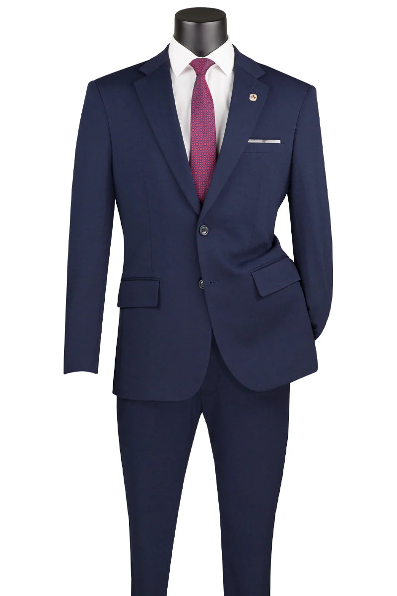 Men's Basic Slim Fit Ultra Stretch Wedding Suit in Navy Blue - Image 2