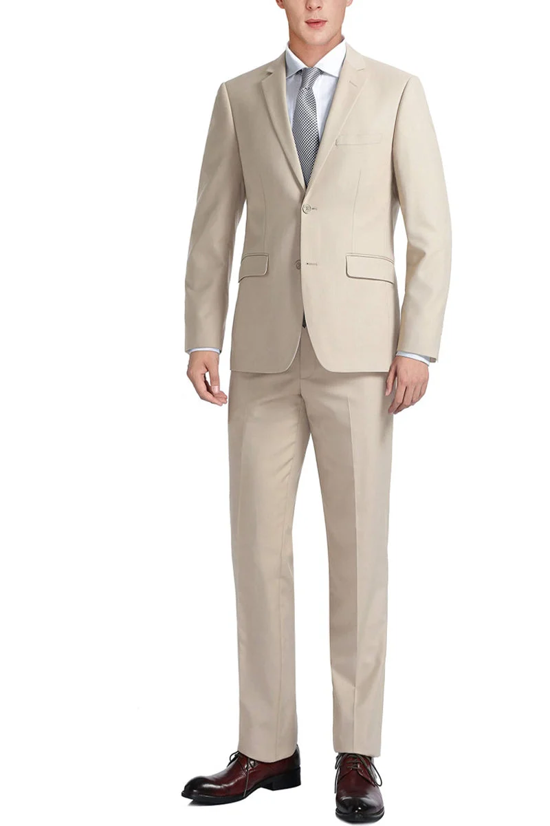 Men's Basic Slim Fit Vested Business Suit in Tan - Image 2
