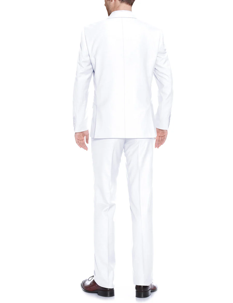 Mens Basic Two Button Classic Fit Suit in White - Image 2