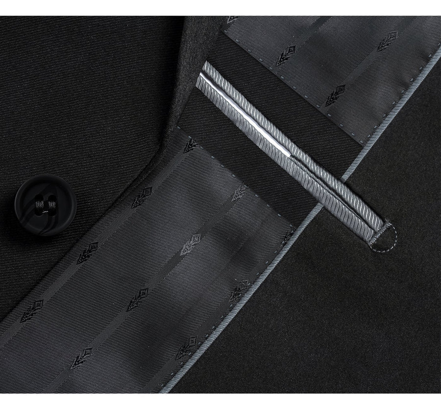Mens Basic Two Button Classic Fit Suit with Optional Vest in Black - Image 3