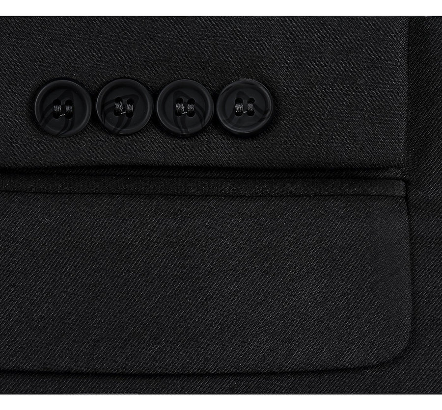 Mens Basic Two Button Classic Fit Suit with Optional Vest in Black - Image 4