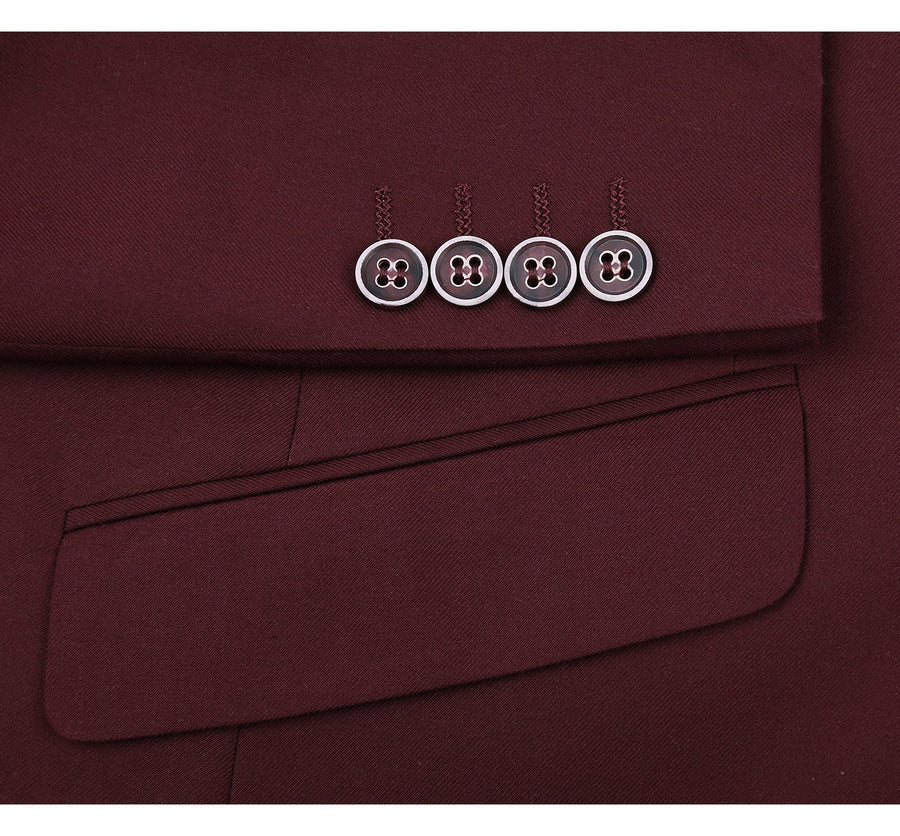Mens Basic Two Button Classic Fit Suit with Optional Vest in Burgundy - Image 5