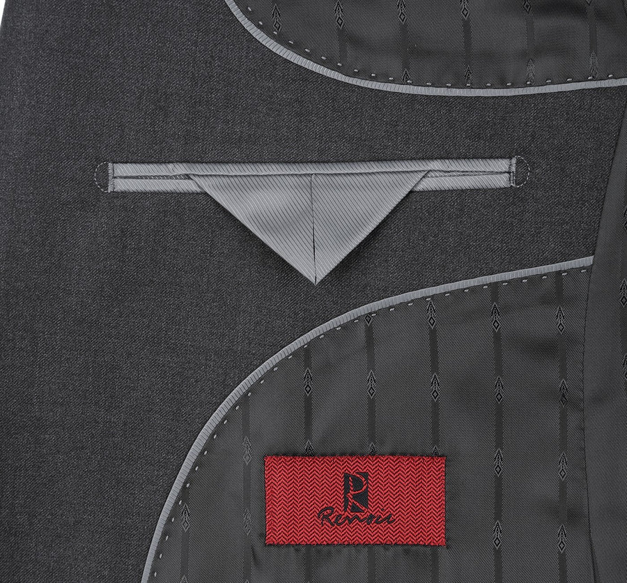 Mens Basic Two Button Classic Fit Suit with Optional Vest in Dark Grey - Image 3