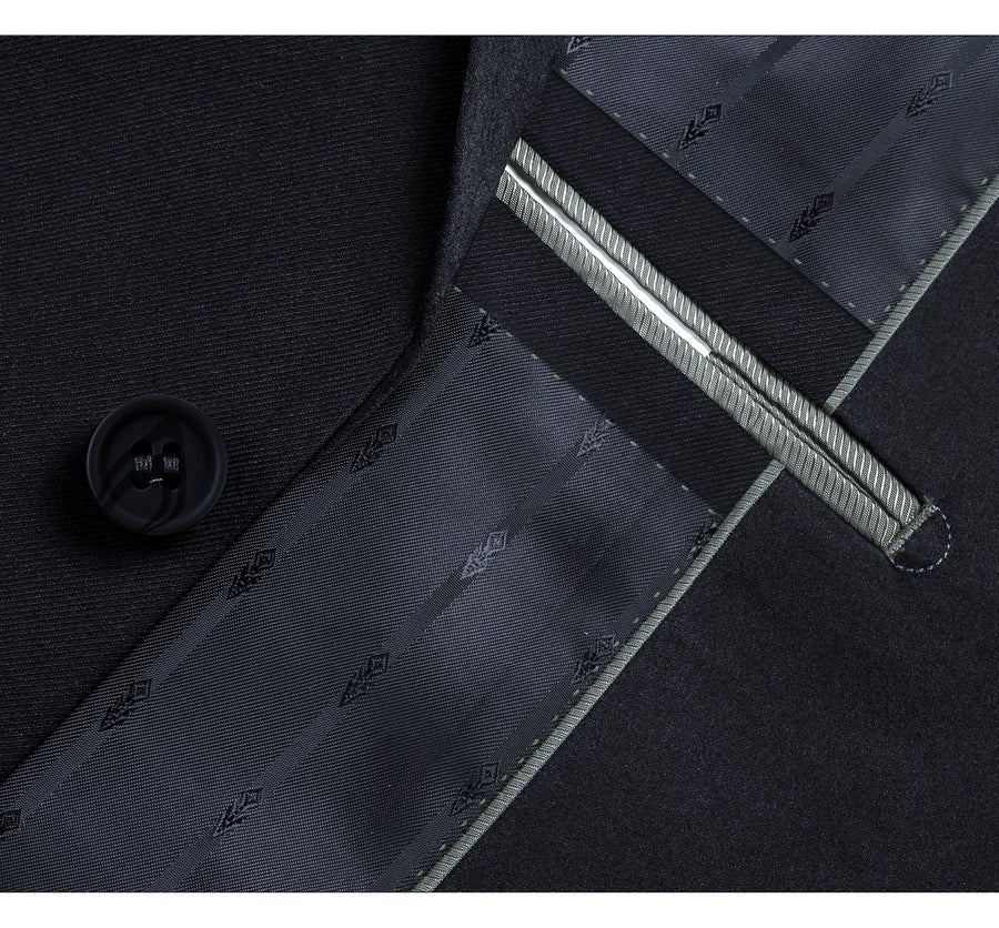 Mens Basic Two Button Classic Fit Suit with Optional Vest in Dark Navy Blue - Image 3