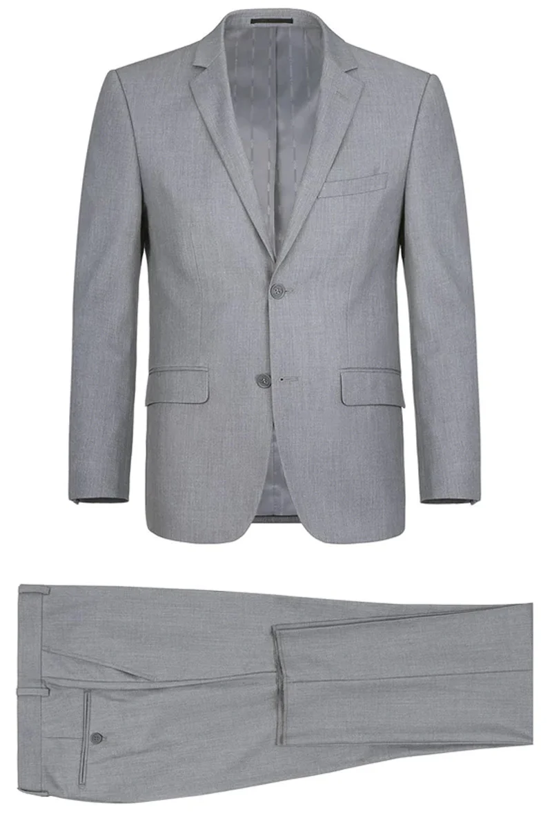 Mens Basic Two Button Classic Fit Suit with Optional Vest in Light Grey - Image 2