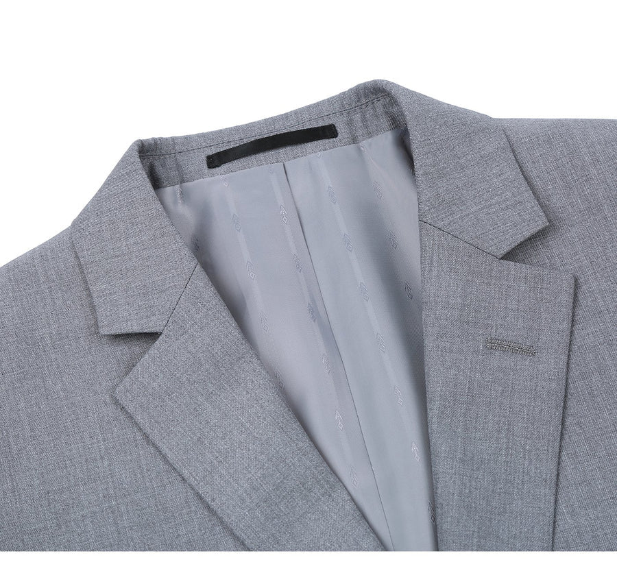 Mens Basic Two Button Classic Fit Suit with Optional Vest in Light Grey - Image 3
