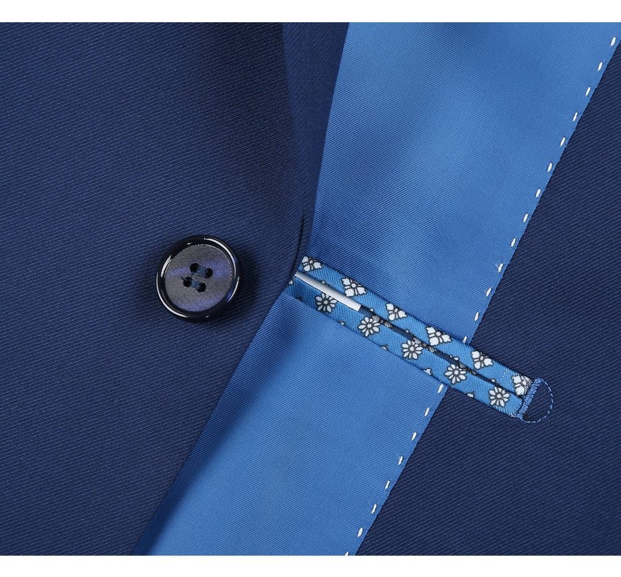 Mens Basic Two Button Classic Fit Suit with Optional Vest in Royal Sapphire Blue - Image 4