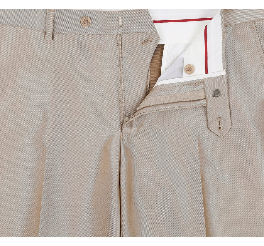Mens Basic Two Button Classic Fit Suit with Optional Vest in Shiny Champagne Tan Sharkskin - Image 6