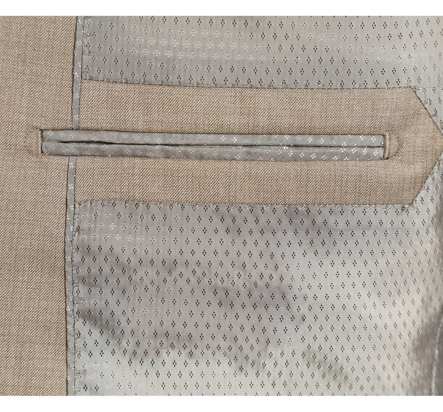 Mens Basic Two Button Classic Fit Suit with Optional Vest in Taupe - Image 4
