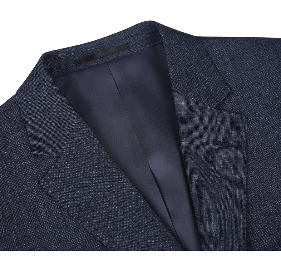 Mens Basic Two Button Classic Fit Wool Blend Suit in Navy Blue - Image 2