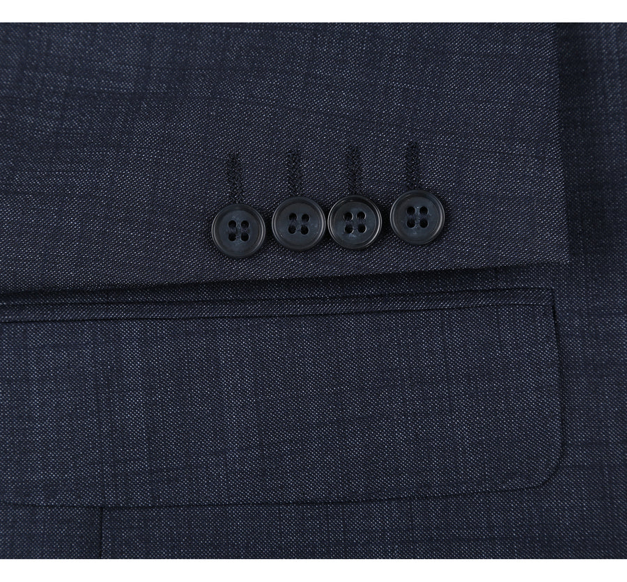 Mens Basic Two Button Classic Fit Wool Blend Suit in Navy Blue - Image 4