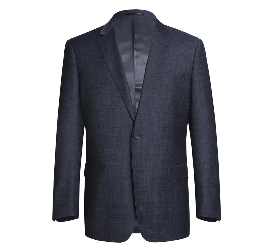 Mens Basic Two Button Classic Fit Wool Blend Suit in Navy Blue - Image 6