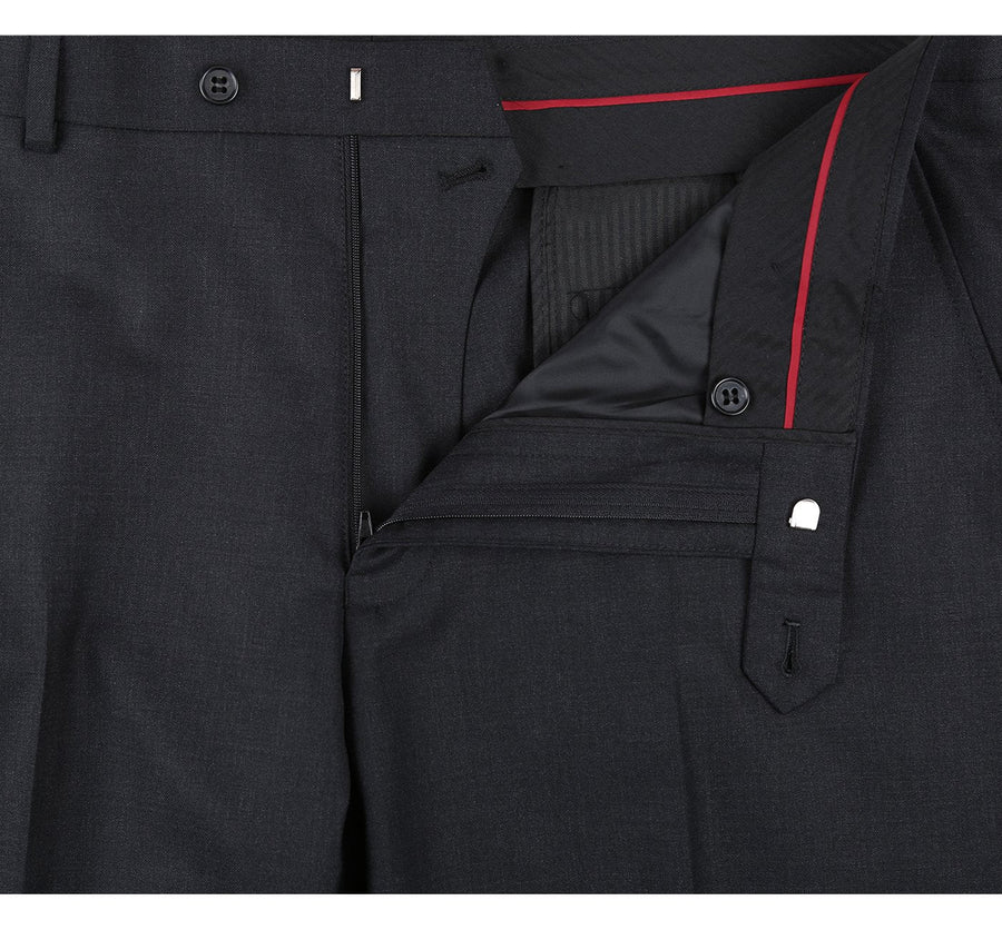 Mens Basic Two Button Classic Fit Wool Suit with Optional Vest in Charcoal Grey - Image 6