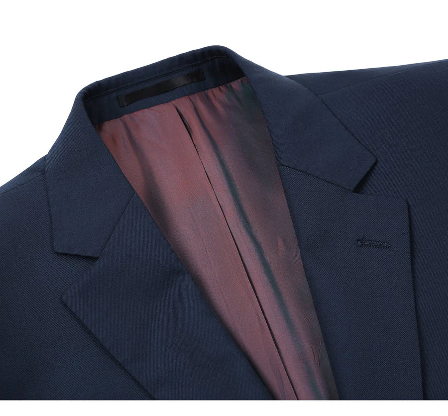 Mens Basic Two Button Classic Fit Wool Suit with Optional Vest in Indigo Blue - Image 3