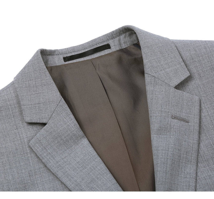 Mens Basic Two Button Classic Fit Wool Suit with Optional Vest in Light Grey - Image 3
