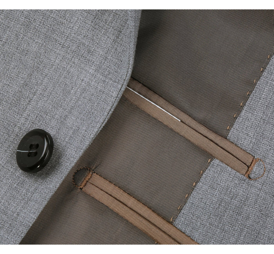 Mens Basic Two Button Classic Fit Wool Suit with Optional Vest in Light Grey - Image 5