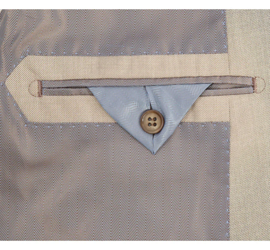 Mens Basic Two Button Slim Fit Suit in Light Khaki - Image 2
