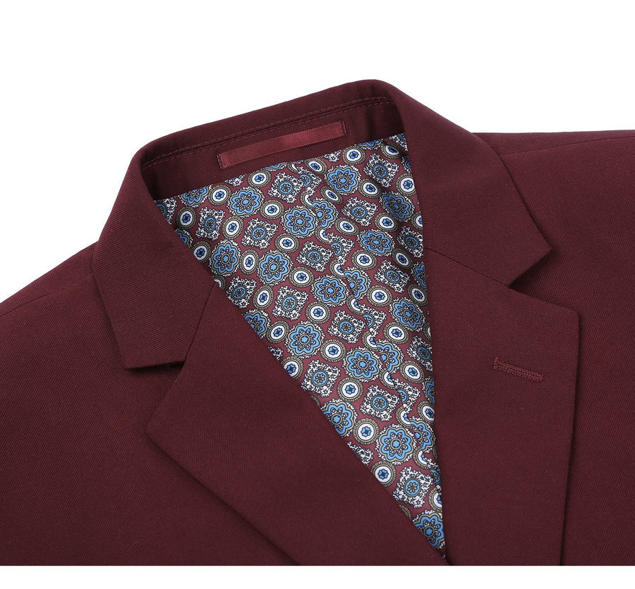 Mens Basic Two Button Slim Fit Suit with Optional Vest in Burgundy - Image 3