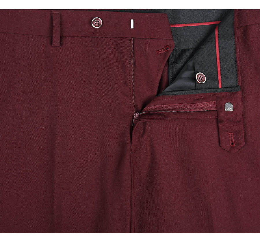Mens Basic Two Button Slim Fit Suit with Optional Vest in Burgundy - Image 6