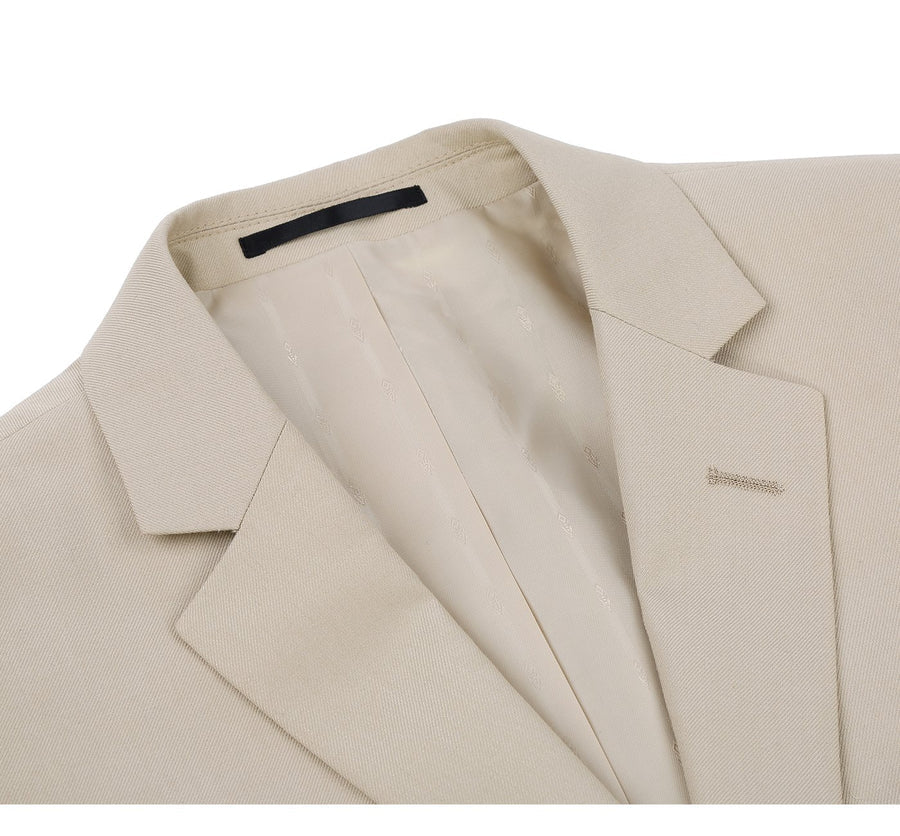 Mens Basic Two Button Slim Fit Suit with Optional Vest in Light Tan Beige - Image 3
