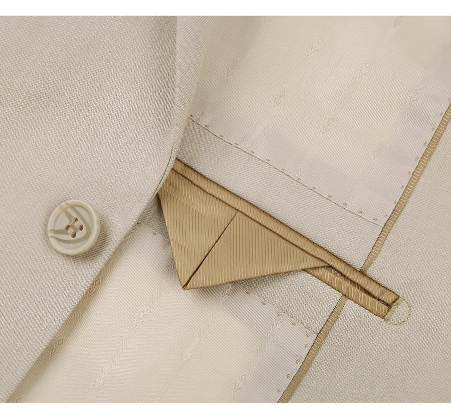 Mens Basic Two Button Slim Fit Suit with Optional Vest in Light Tan Beige - Image 4
