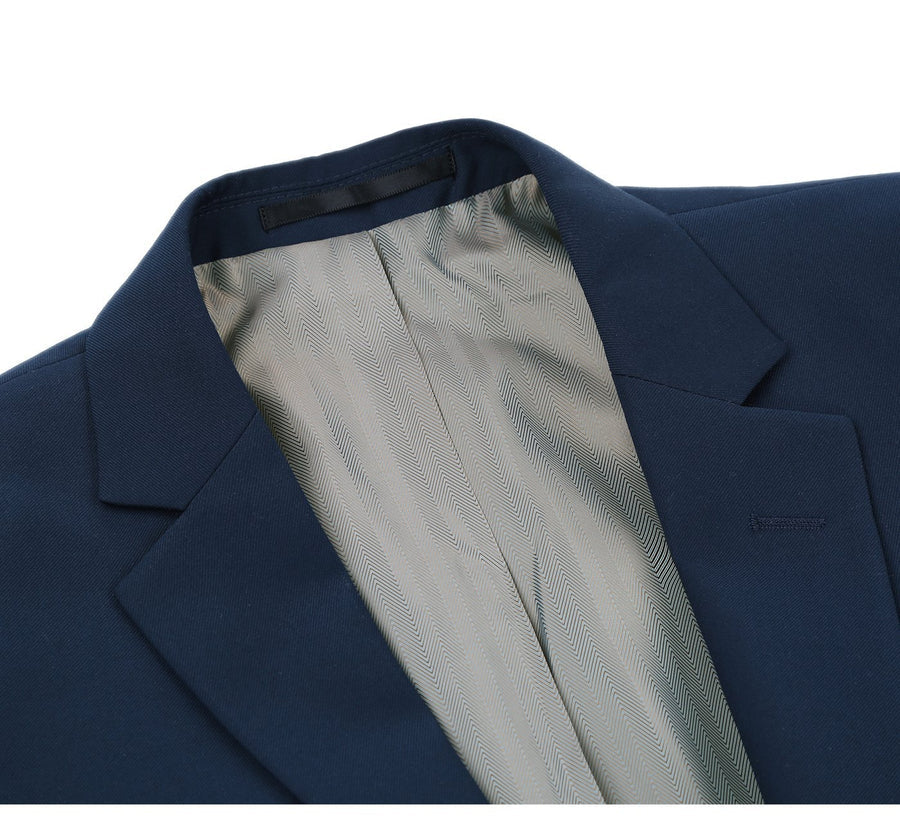 Mens Basic Two Button Slim Fit Suit with Optional Vest in Navy Blue - Image 3