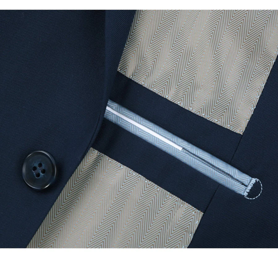 Mens Basic Two Button Slim Fit Suit with Optional Vest in Navy Blue - Image 4