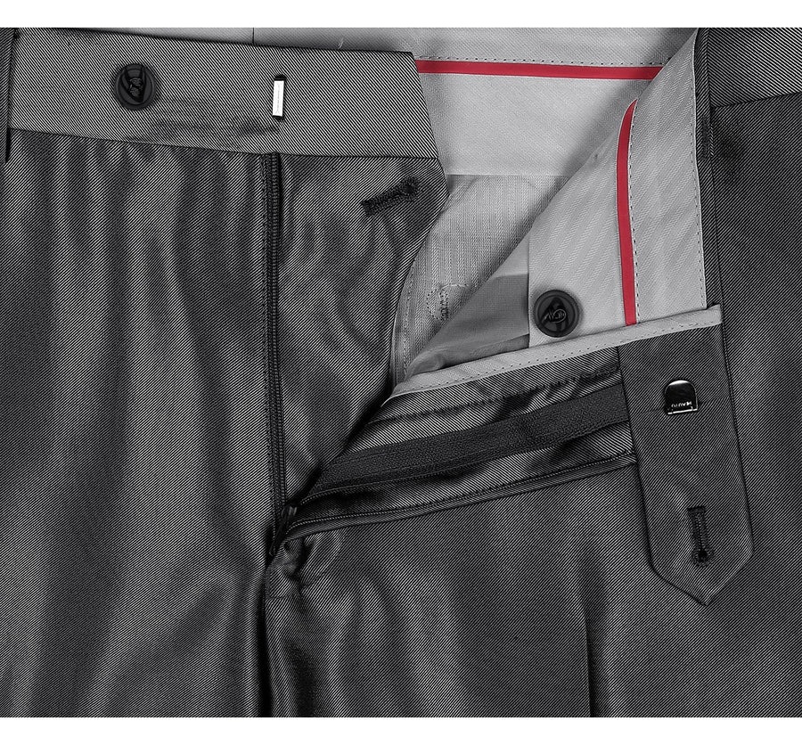 Mens Basic Two Button Slim Fit Suit with Optional Vest in Shiny Black Sharkskin - Image 6