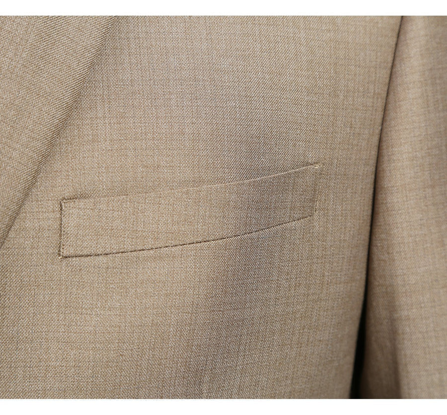 Mens Basic Two Button Slim Fit Suit with Optional Vest in Taupe - Image 3
