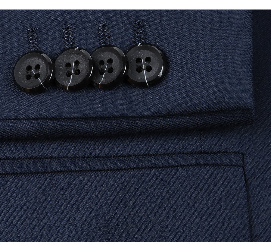 Mens Basic Two Button Slim Fit Wool Suit with Optional Vest in Indigo Blue - Image 4