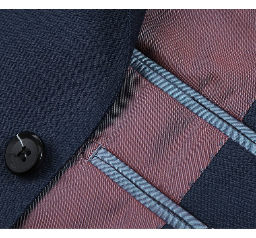 Mens Basic Two Button Slim Fit Wool Suit with Optional Vest in Indigo Blue - Image 5