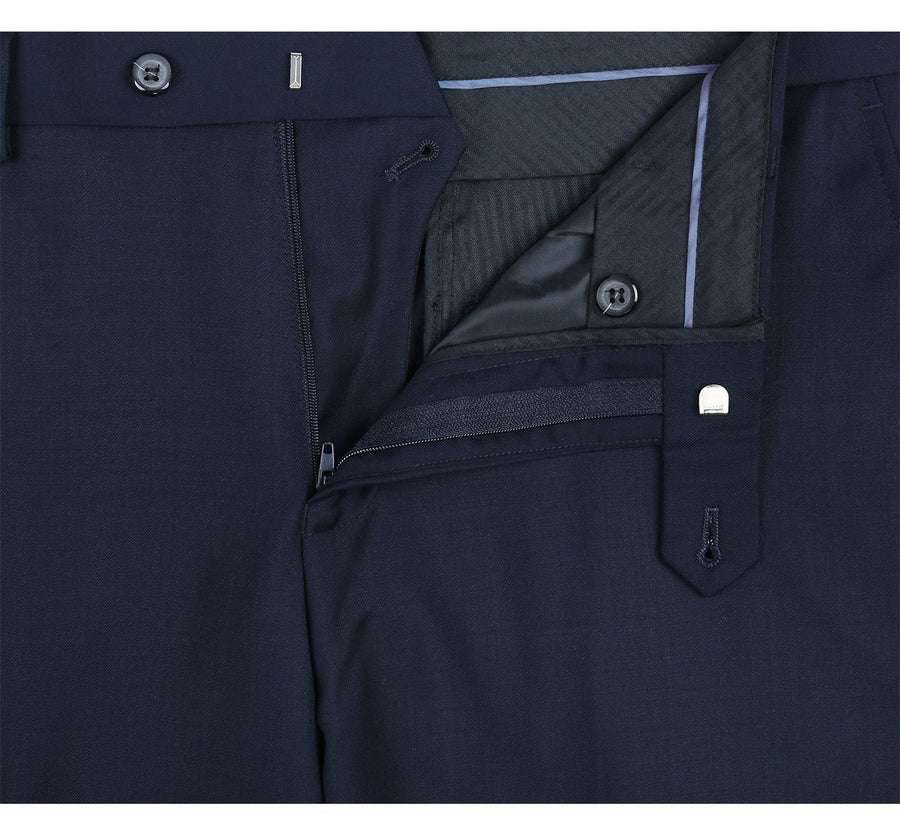 Mens Basic Two Button Slim Fit Wool Suit with Optional Vest in Indigo Blue - Image 6